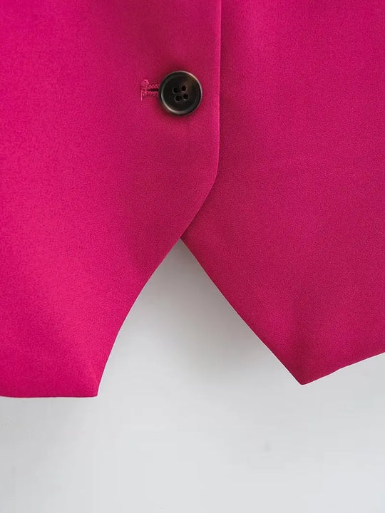Women Fashion V Neck Sleeveless Pockets Short Vest Jacket Office Lady