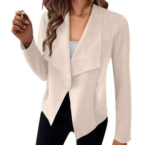 Women's Suit Jacket Solid Suede Lapel Zipper Pocket Office Commuting