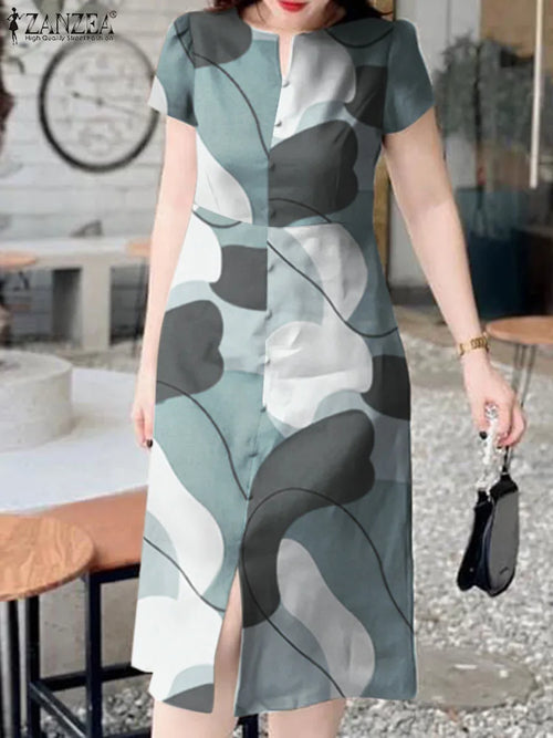 ZANZEA 2024 Summer Women Holiday Midi Dress Fashion Floral Print