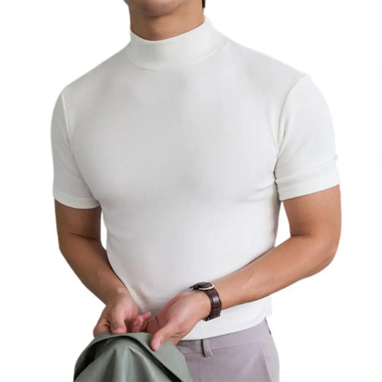 Men Base Top Soft Breathable Turtleneck Short Sleeve Streetwear Casual