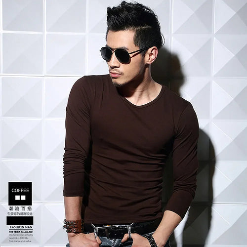 Lycra Cotton Men's T-Shirts Long Sleeve V Neck T Shirt MRMT Men