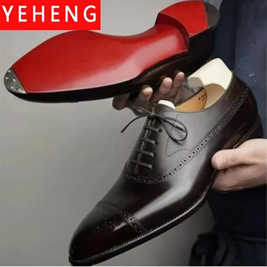 Men's Formal  Shoes Red Sole Fashion Business Casual Party Banquet Daily Retro Carved Lace-up Brogue Dress Wedding Shoes Size 48