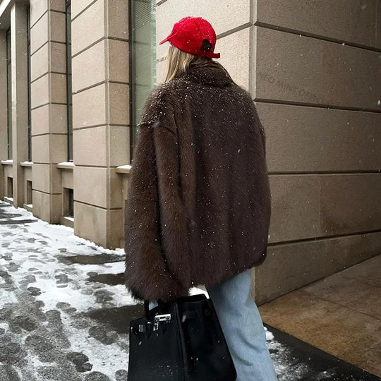Neo Mint 2024 Winter Faux Fur Coat Women Brand Fashion Fluffy Fox Fur