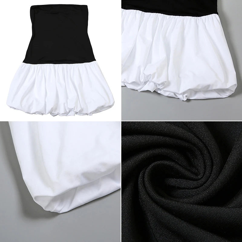 TARUXY Contrast Color Mini Folds Dress For Women Strapless Sexy Slim