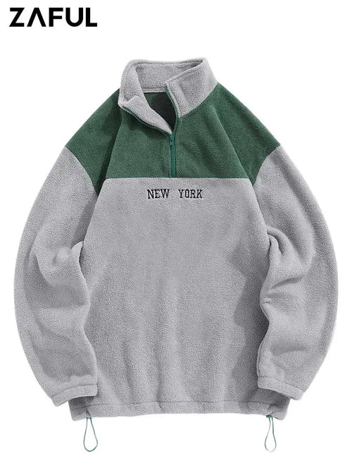 ZAFUL Men's Turtleneck Sweatshirt Fuzzy Fleece Colorblock Hoodie NEW