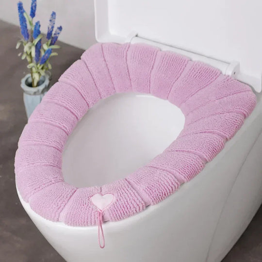 Universal Toilet Seat Cover Winter Warm Soft Seat Mat O-shaped Fleece Pad Bathroom Seat Cushion with Handle Bathroom Accessories