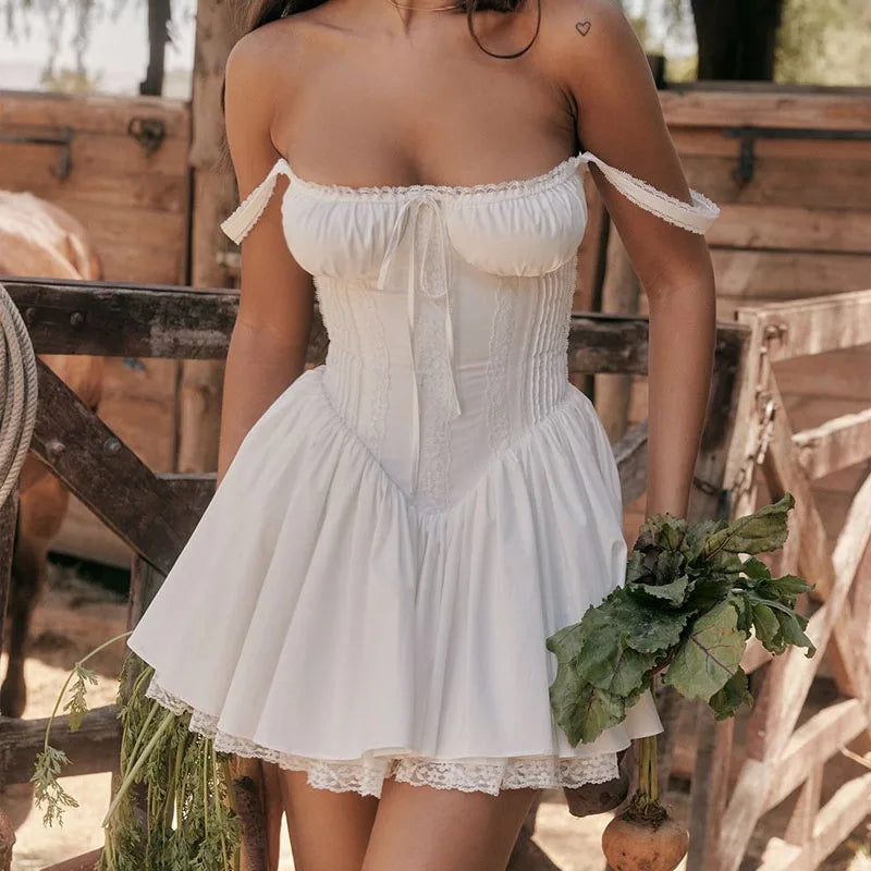 2024 New Fashion Summer Sleeveless Bandage Party Dress White Lace