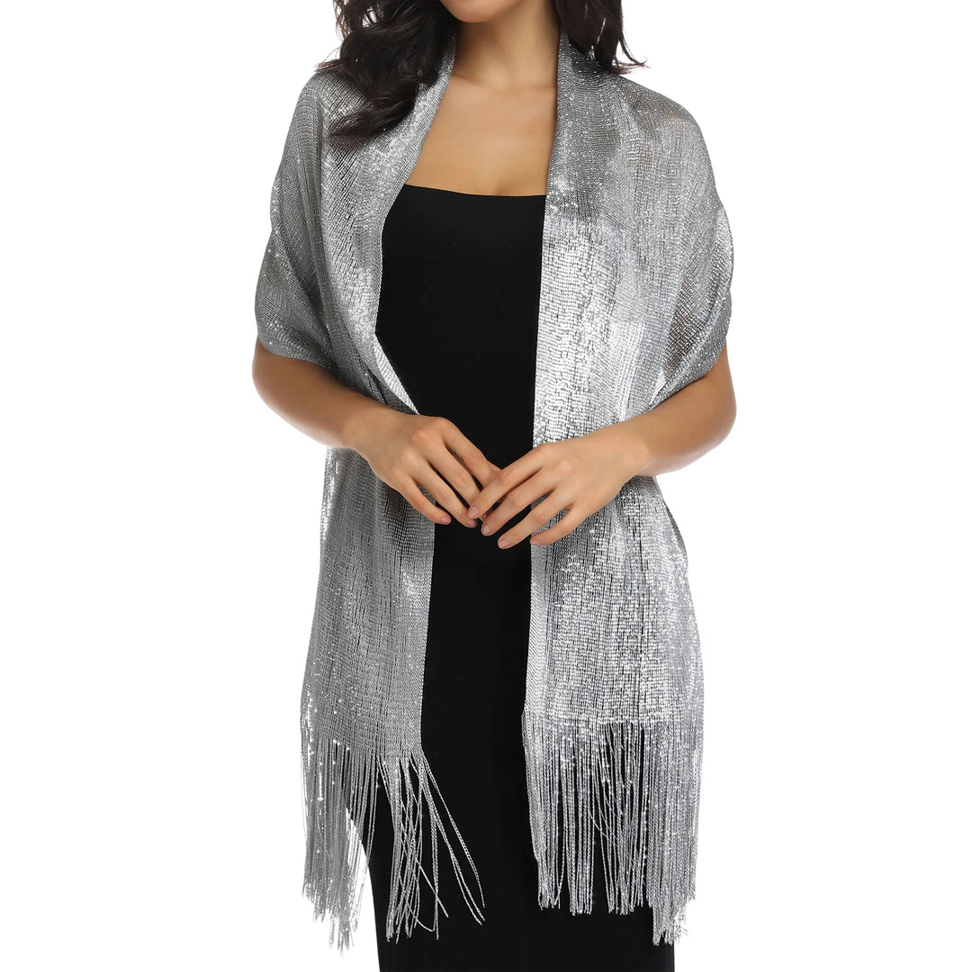 Gold Silver Silk Shawl Shirts For Women Flat Scarf Bride'S Bridesmaid