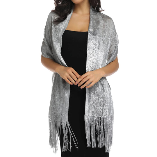 Gold Silver Silk Shawl Shirts For Women Flat Scarf Bride'S Bridesmaid