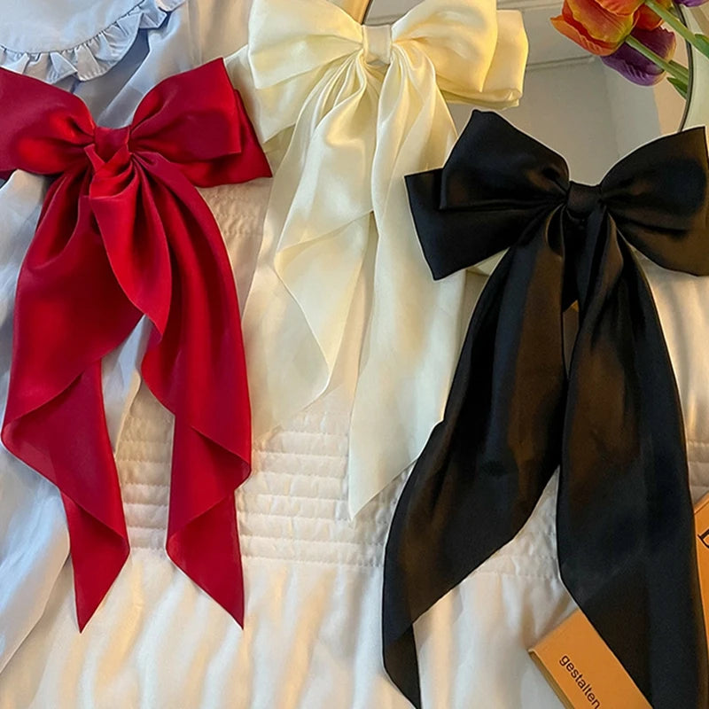 Elegant Solid Large Bow Ribbon Hair Clip For Women Girl Sweet