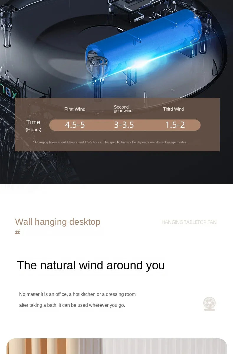 2IN1 Folding Desktop Fan Portable Air Conditioner Wall Mounted Fan Rechargeable with 3 Gears for Home Office