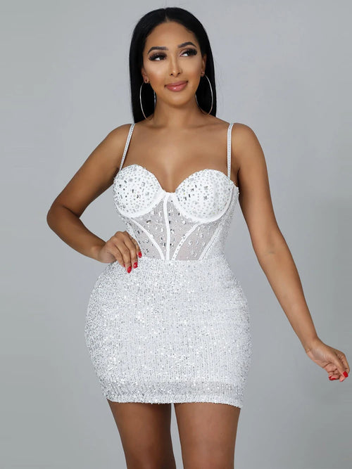 Party Club Luxury Short Skirt Women's Sparkling Hot Diamond Spliced