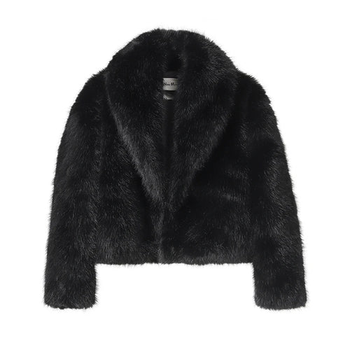 Neo Mint Street Fashion Shawl Collar Faux Fox Fur Coat Women 2024