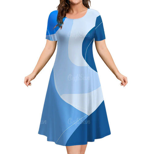 Woman Clothing Women‘S Short Sleeve Dress Loose Dresses 3d Streaks