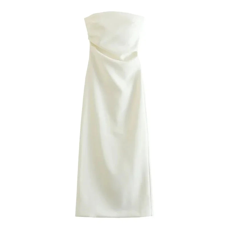 ASDS 2024 off shoulder black white long dress women bodycon beige midi
