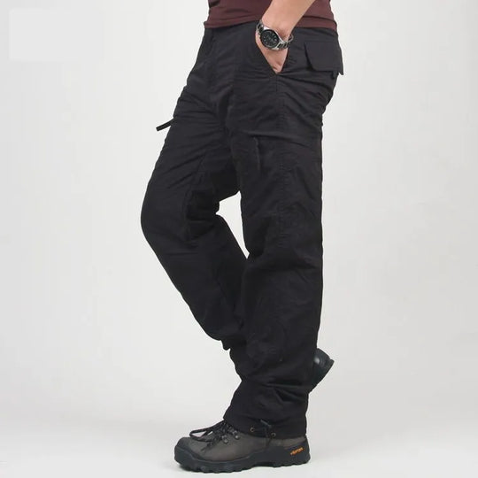 Winter Double Layer Men's Cargo Pants Warm Thick Baggy Pants Cotton