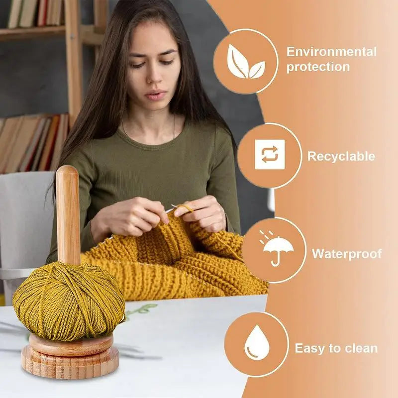 Wood Yarn Ball Holder Paper Towel Rack Vertical Rotating Weaving Tool