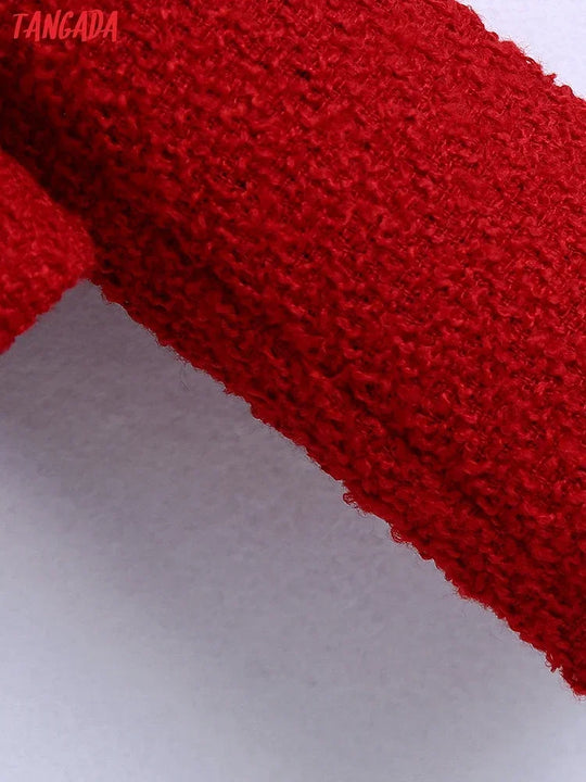 New Collection 2025 Women Vintage Red Tweed Blazer Female Long Sleeve