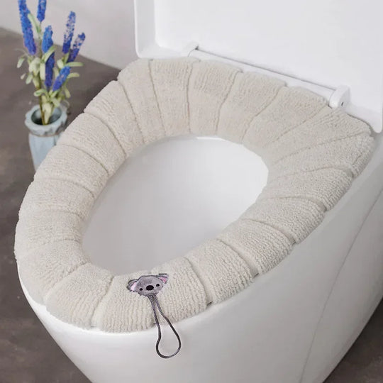 Universal Toilet Seat Cover Winter Warm Soft Seat Mat O-shaped Fleece Pad Bathroom Seat Cushion with Handle Bathroom Accessories
