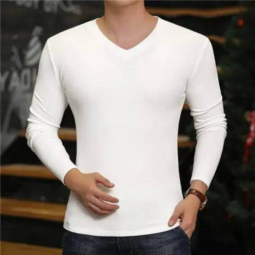 Fashion 2024 Long Sleeve T-shirt New Men's V-Neck Casual T-Shirts Long