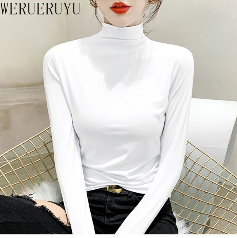 Black Turtleneck T-shirt Long Sleeve Tops Women Y2k Clothes Autumn