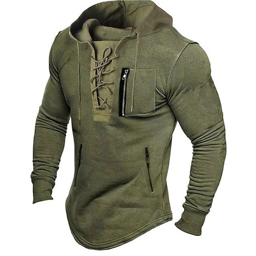 2024 Men Autumn Spring Top Lace Up Drawstring Solid Color Long Sleeve