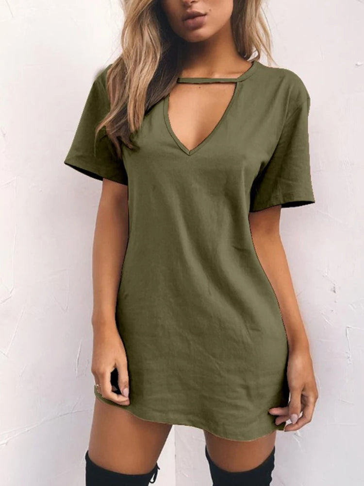 Sexy Elegant Dress Wrap Deep V Neck Cut Out Loose Dress Women Solid