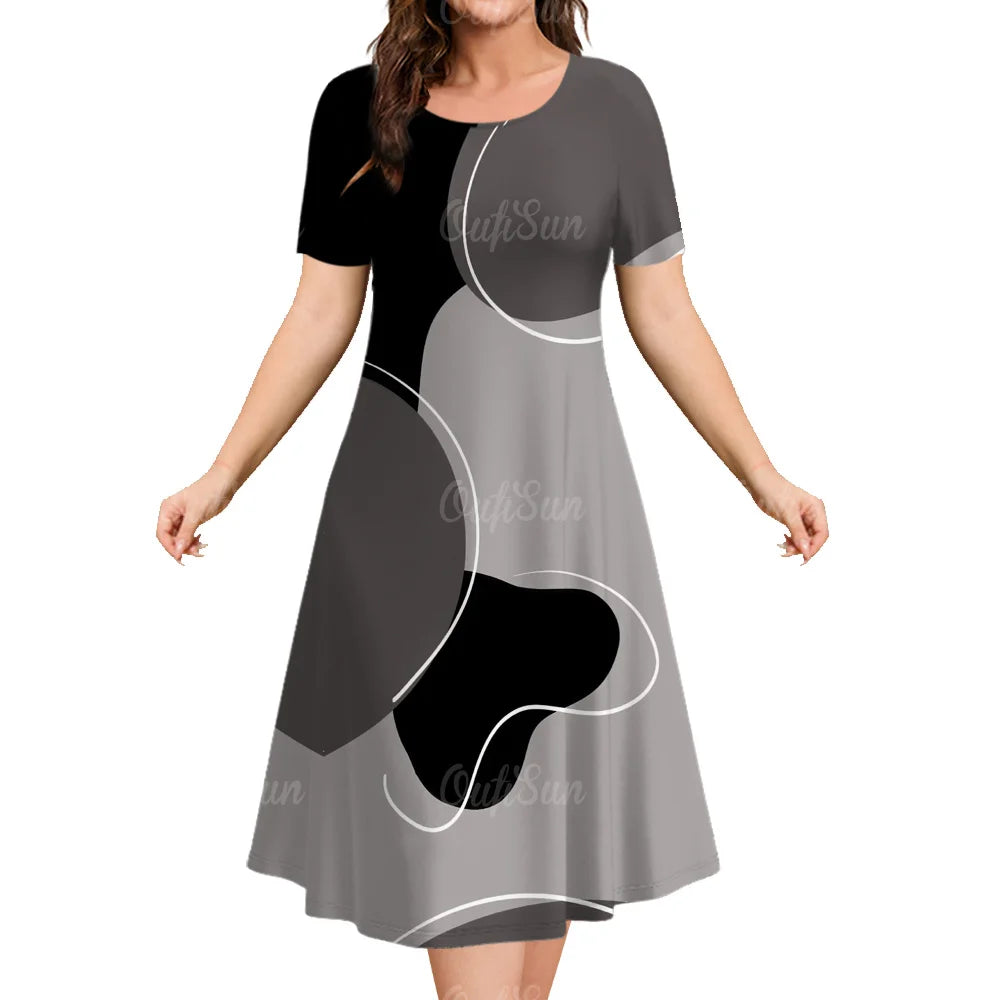 Woman Clothing Women‘S Short Sleeve Dress Loose Dresses 3d Streaks