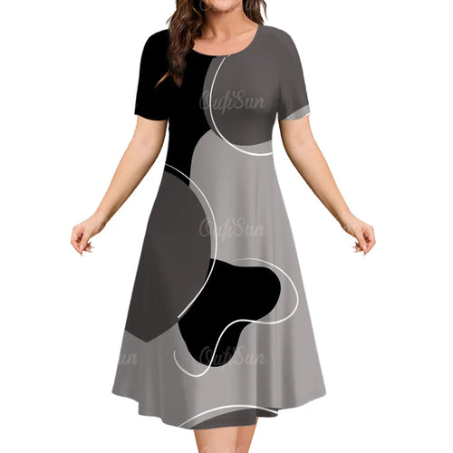 Woman Clothing Women‘S Short Sleeve Dress Loose Dresses 3d Streaks