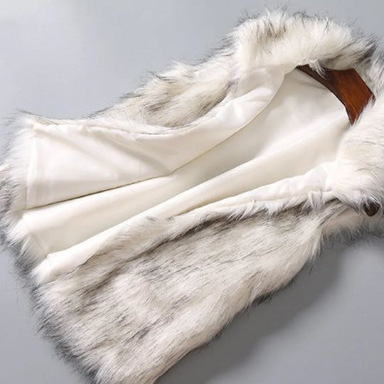 Winter Women's Vest Coat Wool Vest Faux Fur Vest Stand Collar Faux Fur