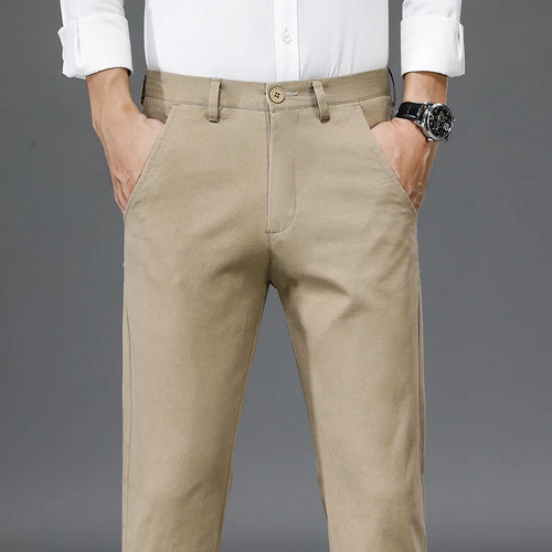 98% Cotton Casual Pants Men Solid Color Business Fashion Straight Slim