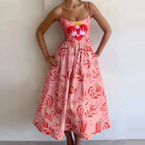 Summer New Women's Fashionable Fish And Shrimp Print U-neck Pleated