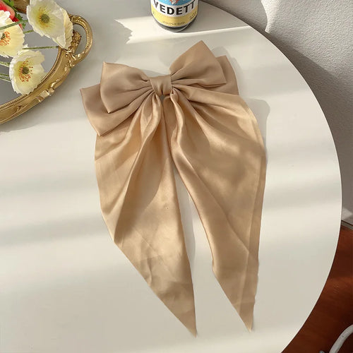 11 Solid Color Satin Ribbon Big Bows Hairpin Spring Clips Hair
