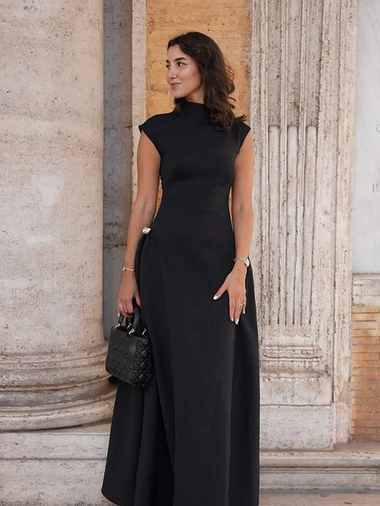 Elegant Oblique Collar Pleated A-line Dress For Women Fashion Brown