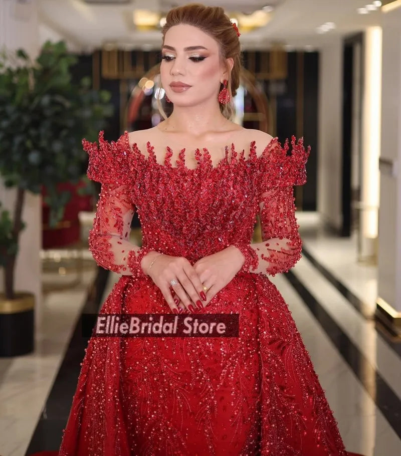 Luxurious Womens Evening Dresses For Special Occasions Arabic Dubai Wedding Party Dress Detachable Train Prom Gowns Customized