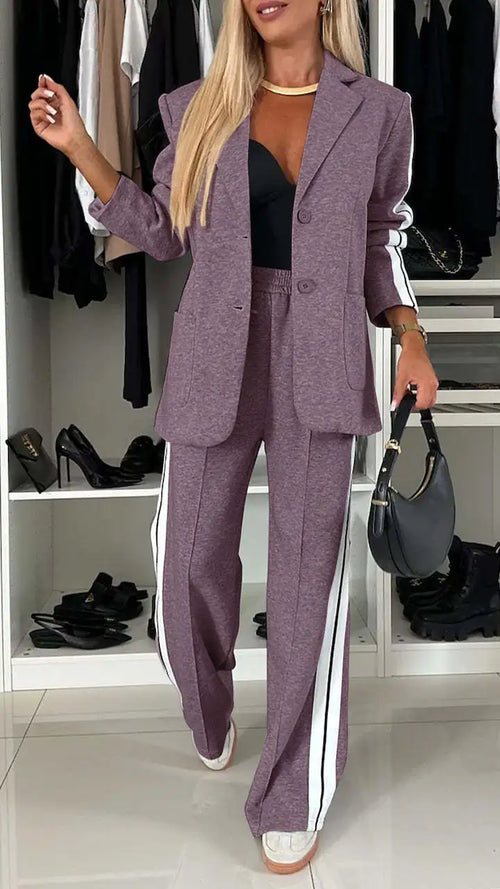 2 Piece Set Women Set Winter Fall Fashion V-neck Long Sleeve Blazer