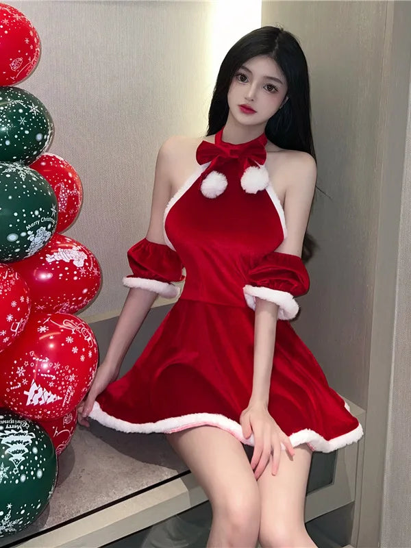 Sexy New Year Christmas Red Spicy Girl Plush Sex Mini Dress Girl Hot