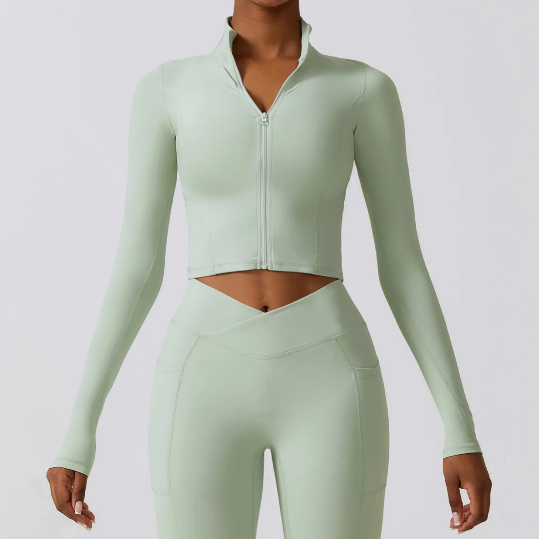 Zipper Sports Top Women Gym Long Sleeve for Fitness Coat Running Women