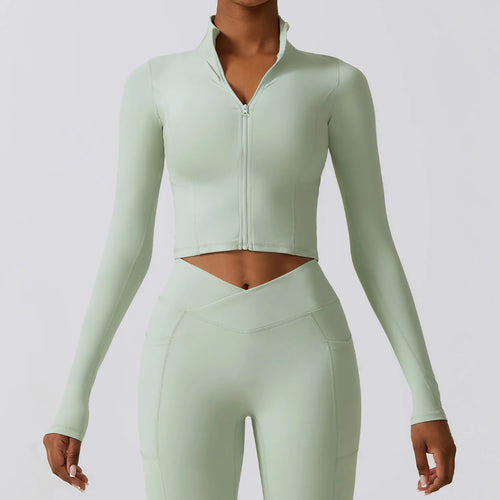 Zipper Sports Top Women Gym Long Sleeve for Fitness Coat Running Women