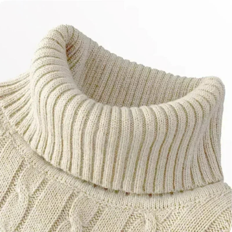 Men's High Neck Sweater Solid Color Pullover Knitted Warm Casual