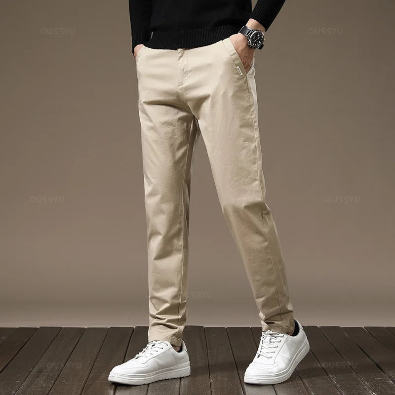 New High Quality Combed Cotton Casual Pants Men Thick Solid color