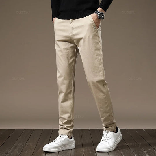 New High Quality Combed Cotton Casual Pants Men Thick Solid color