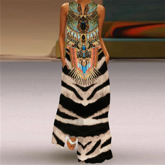 Women Summer Long Women's Dress Black Sleeveless Loose Face Print Elegant Party Dresses For Women 2023 Casual Beach Dress Female