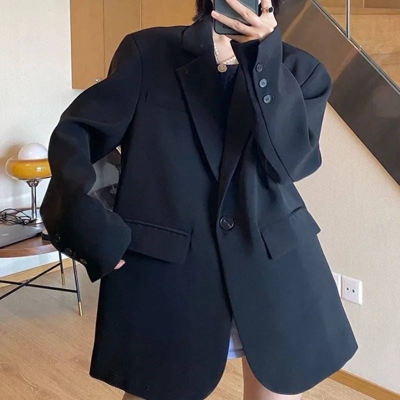 Oversize Luxury Black Blazer Women Spring Autumn Coat High-end Loose