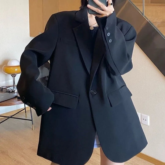 Oversize Luxury Black Blazer Women Spring Autumn Coat High-end Loose