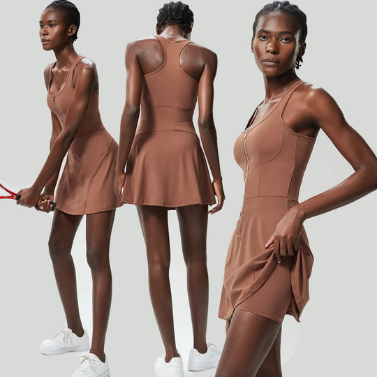 One Piece Tennis Dress Women Summer Solid Color Outdoor Running Skirt