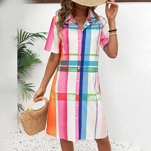 2024 New Summer Striped Printed Women's Dresses Outdoor Fashion Shirt