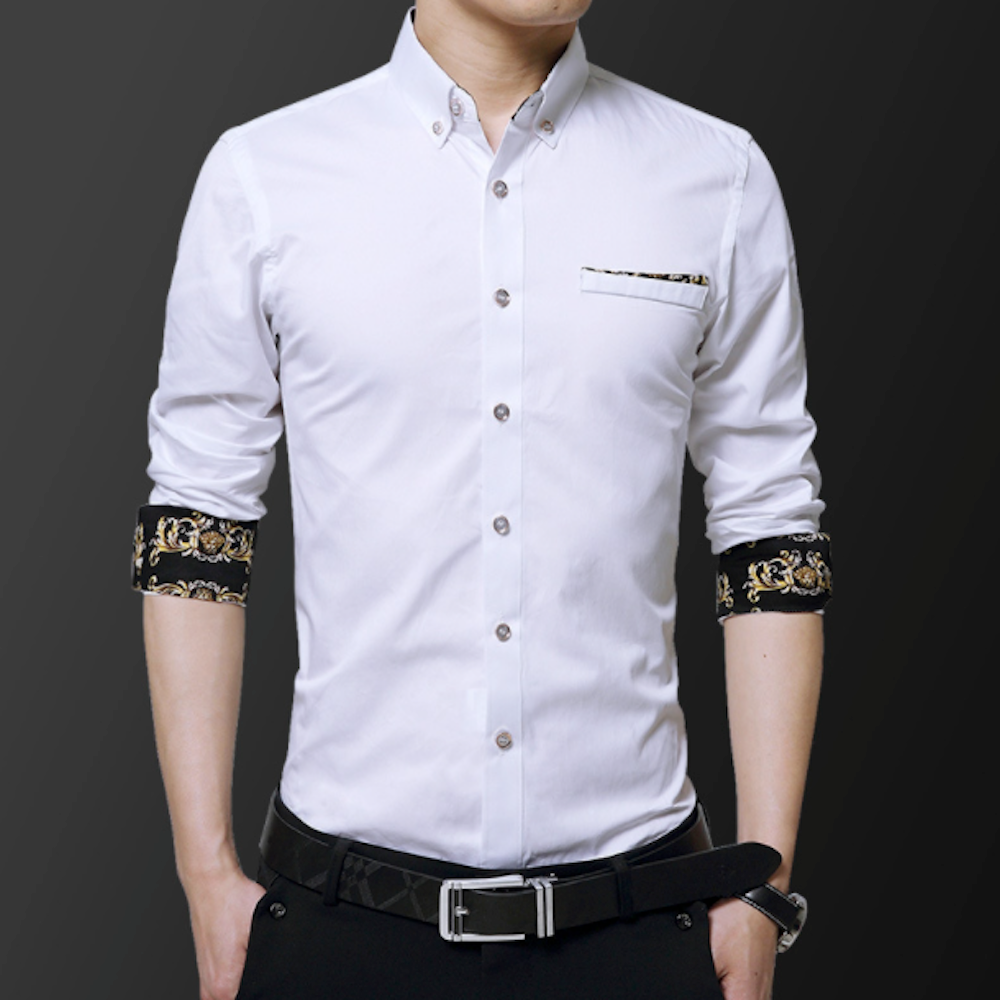 Men's Long Sleeve Button Down Shirt with Floral Details – Stylish, Sophisticated Design