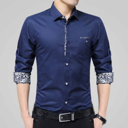 Men's Long Sleeve Button Down Shirt with Floral Details – Stylish, Sophisticated Design