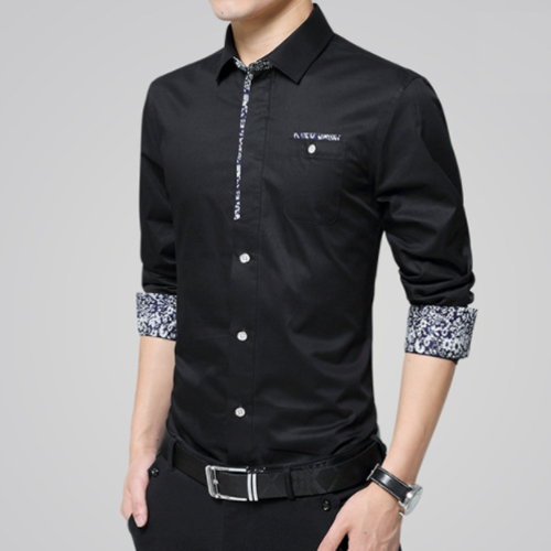 Men's Long Sleeve Button Down Shirt with Floral Details – Stylish, Sophisticated Design